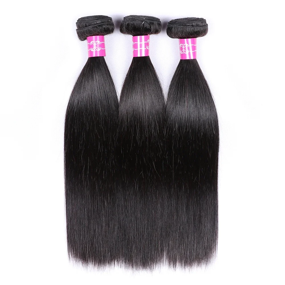 Extensiones de Cabello Humano Liso de Color Natural, Paquetes de 10-40 Pulgadas, 1/3/4 Paquetes de Trama, Negro Natural para Mujeres
