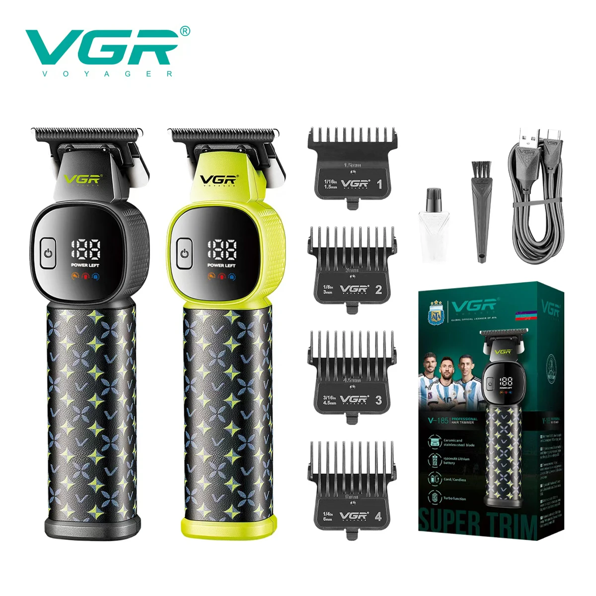 VGR new hair clipper LED intelligent digital USB hair trimmer ceramic stainless steel blade professional electric push  V-185