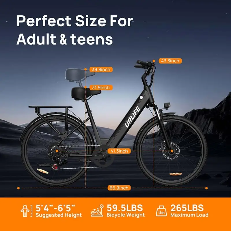 URLIFE E26 Electric Bike for Adults 750W Motor 48V 10.4Ah Removable Battery 7 Speed 80KM Long Range 20MPH E-bike Commuter image 4