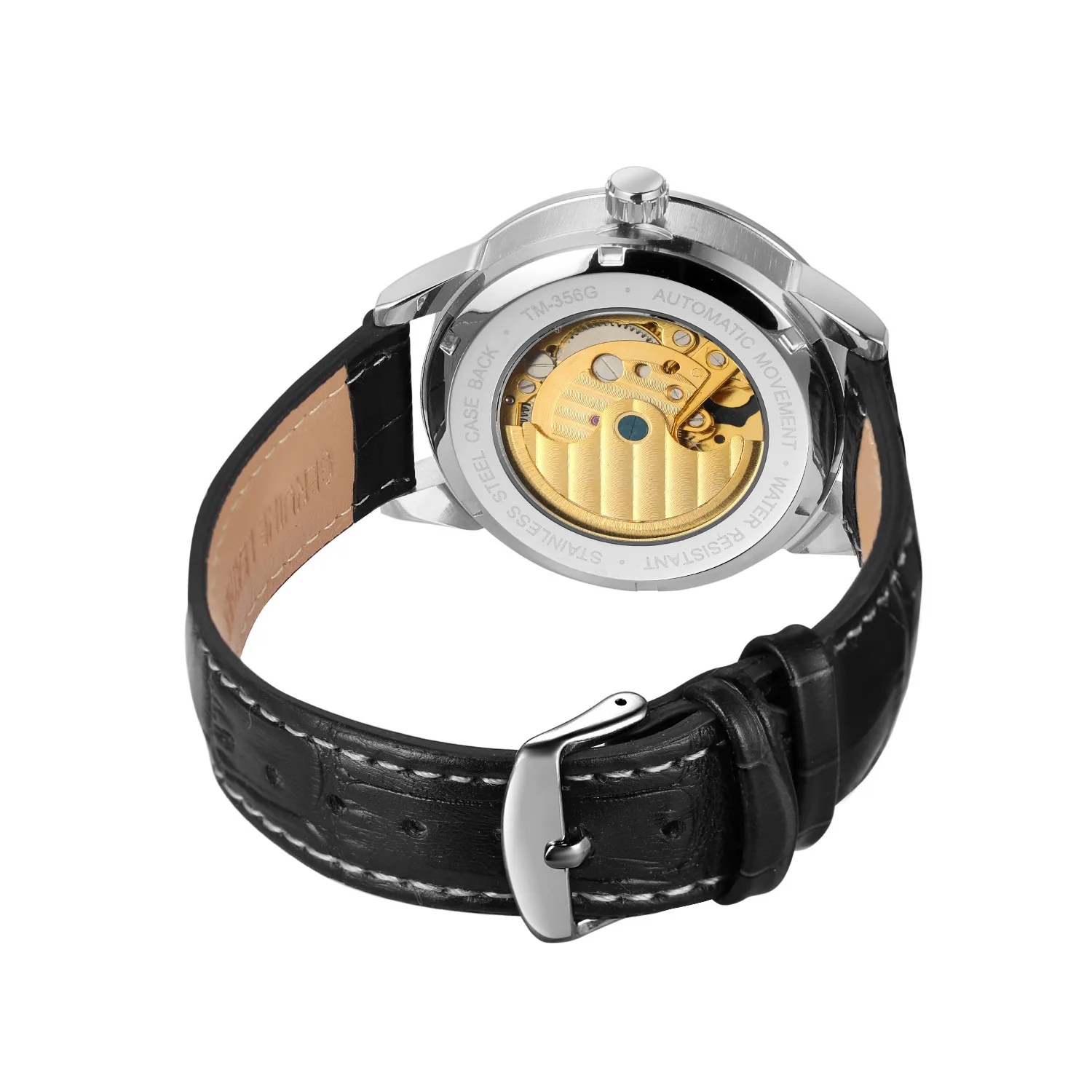 Mode forsining Top Marke hohle Tourbillon Pin Waage voll automatische mechanische Leder Mann Business Gürtel Mondphase Uhr