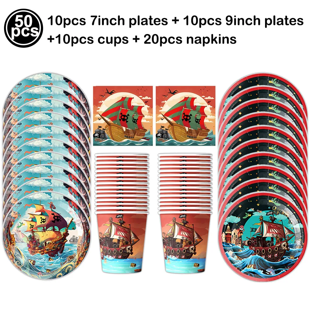 Pirate Party Paper Plate Cup Napkin Party Tableware Pirate Party Decor Pirate Ship Bone Dinnerware Supplies for Adult Kids decor