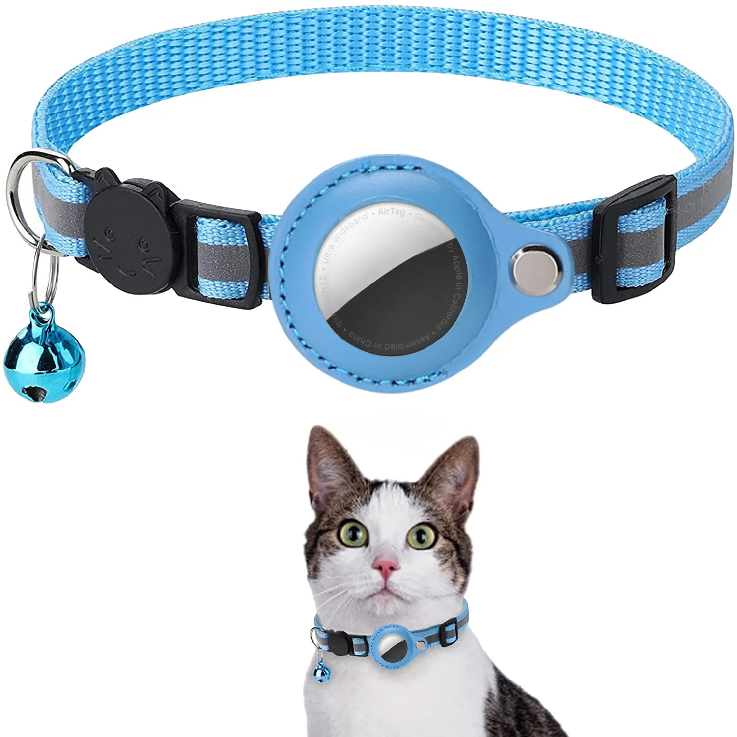 Kat AirTag Houder Kraag Breakaway Reflecterende Strips Verstelbare Kitten Kraag Waterdichte Kat Bell Kraag Huisdier Air Tag Case - afbeelding 1