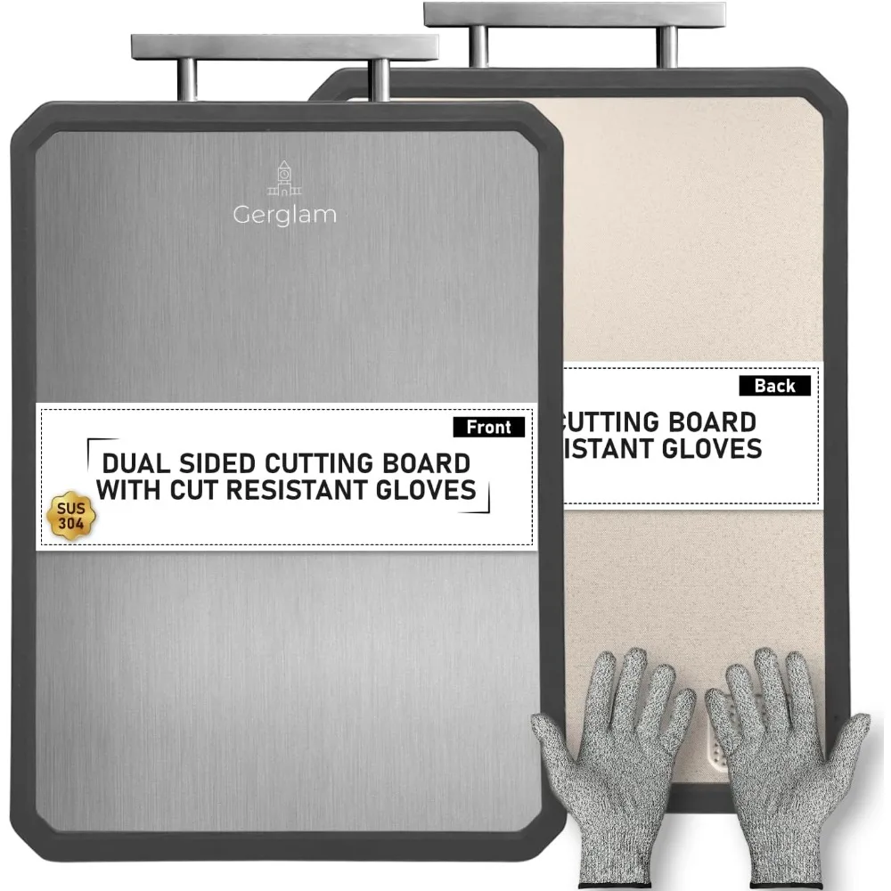 

Stainless Steel Cutting Board, Double-Sided Wheat Straw and Steel Cutting Board with Cut-Resistant Gloves, Food Grade 16x11 Chop