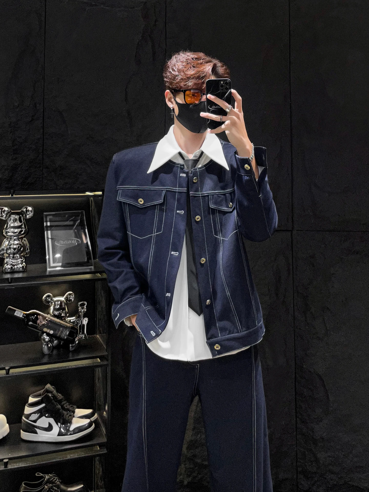 

Мужской повседневный джинсовый костюм HOMME: куртка с круглым вырезом и брюки свободного кроя с защипами, осенняя модная коллекция