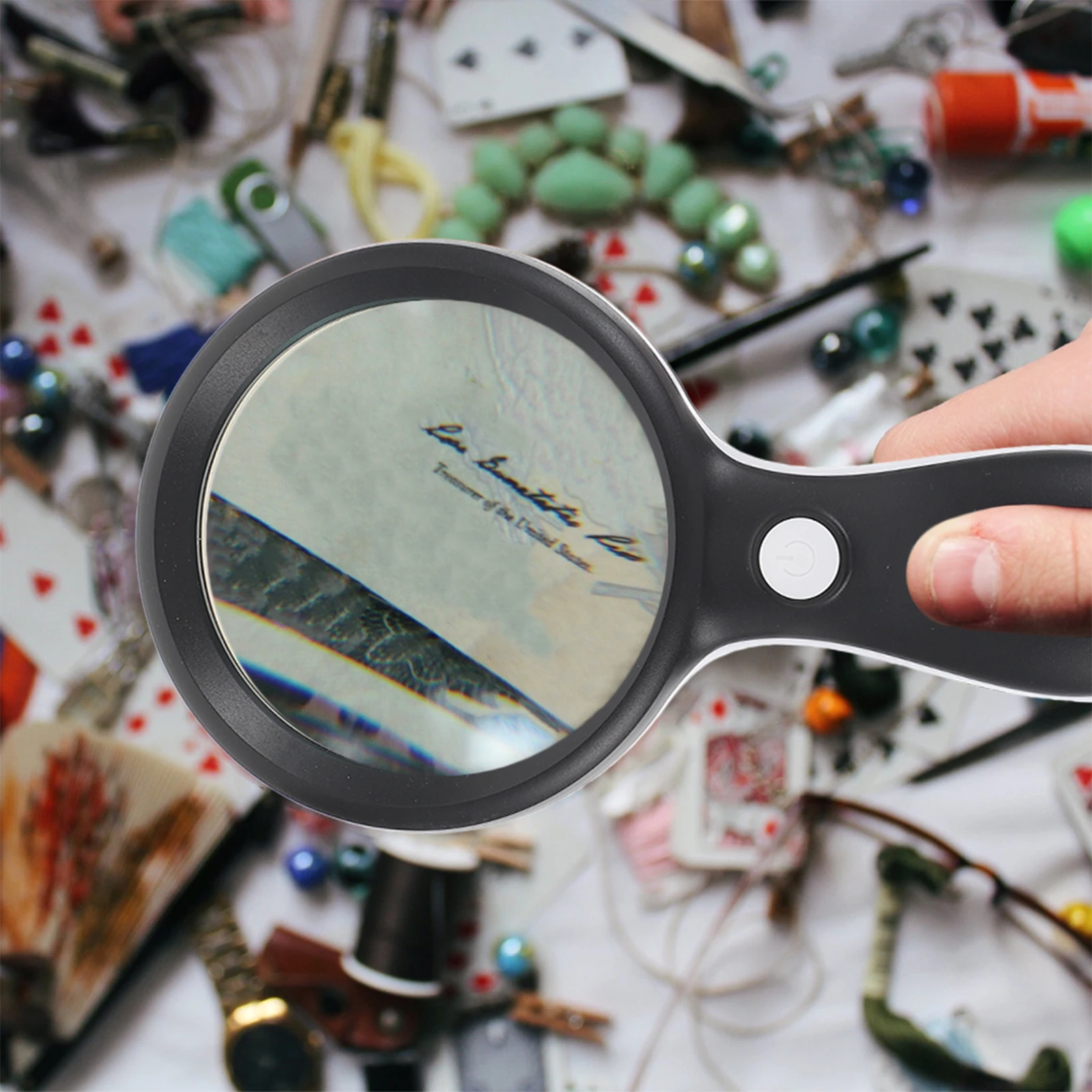 Handheld 10X LED Magnifier Premium Material -Resistant Perfect Gift for Children Elderly Reading Magnifying Glass