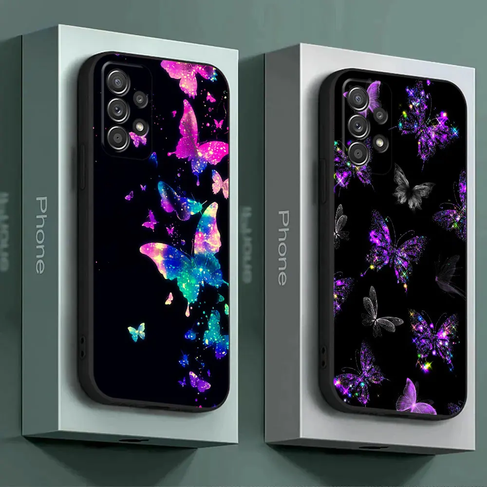 Butterfly Love Black Phone Case For Samsung Galaxy A15 A25 A24 A23 A22 A21S A20s A13 A10 A05S A04 A03 A02 A14 Soft Black Cover
