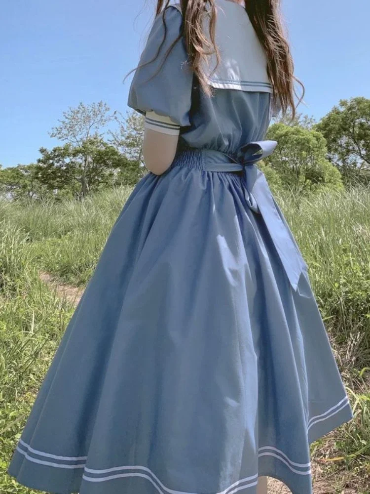 

Japanese Kawai Lolita Dress 2024 Summer Women Sailor Collar Ruffle Short Sleeve Dresses Girl Student Preppy Style Sweet Clothing