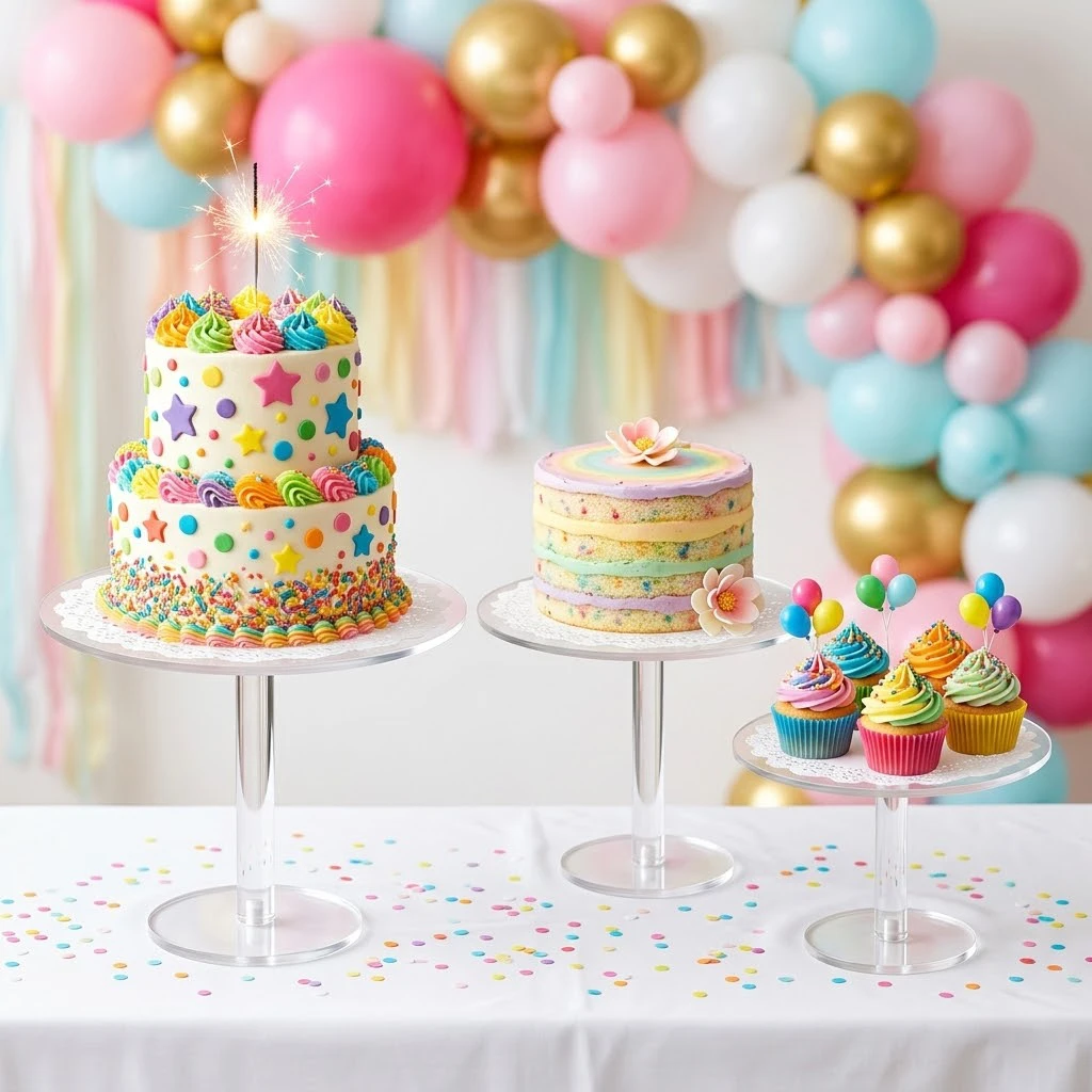 Set of 3 Round Clear Acrylic Cake Stand, Pedestal Display Stand  in 3 Sizes for Wedding Cake Dessert Table Centerpiece, Cupcake  Pastry Display for Birthday Party Bridal Baby Shower Event - view 2
