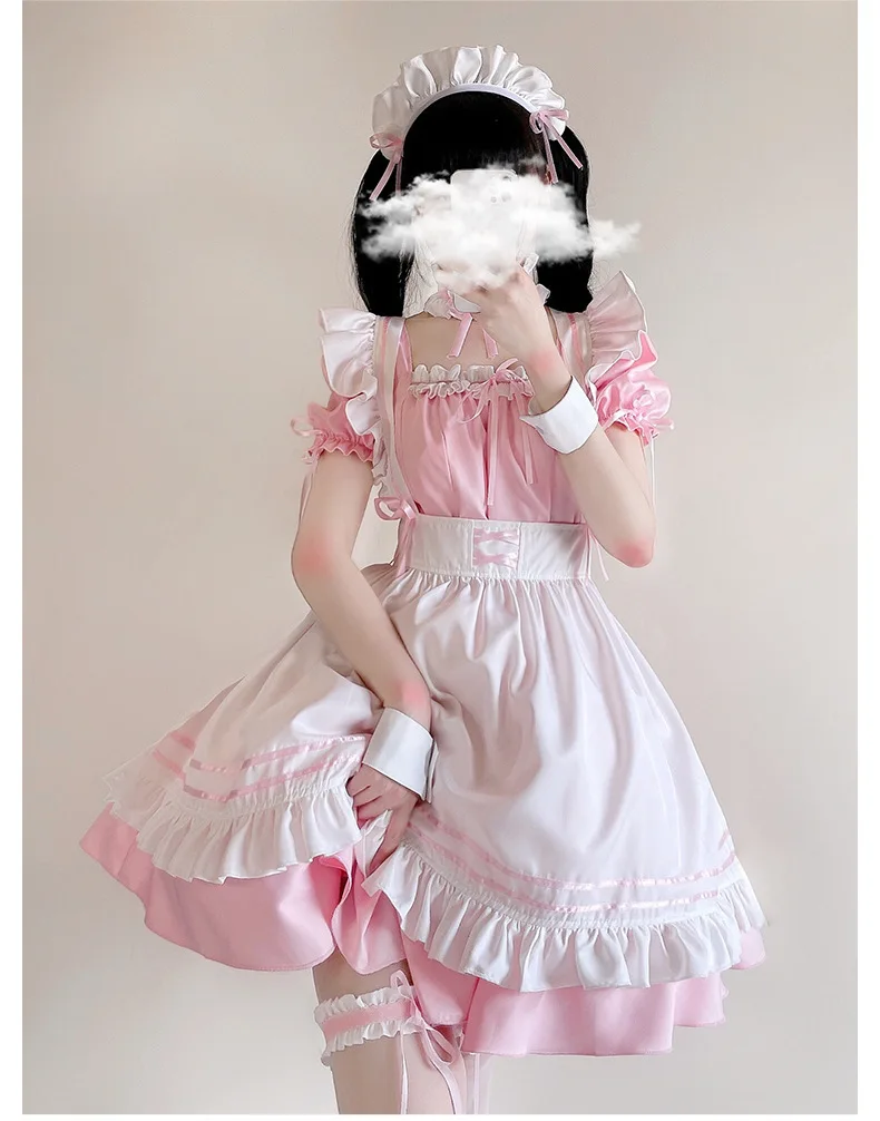 Sakura Fantasy Maid Set Blush Pink Tiered Lolita Dress with Bows  Kawaii Anime Cafe Uniform for Seasonal Cosplay Events Hallowee