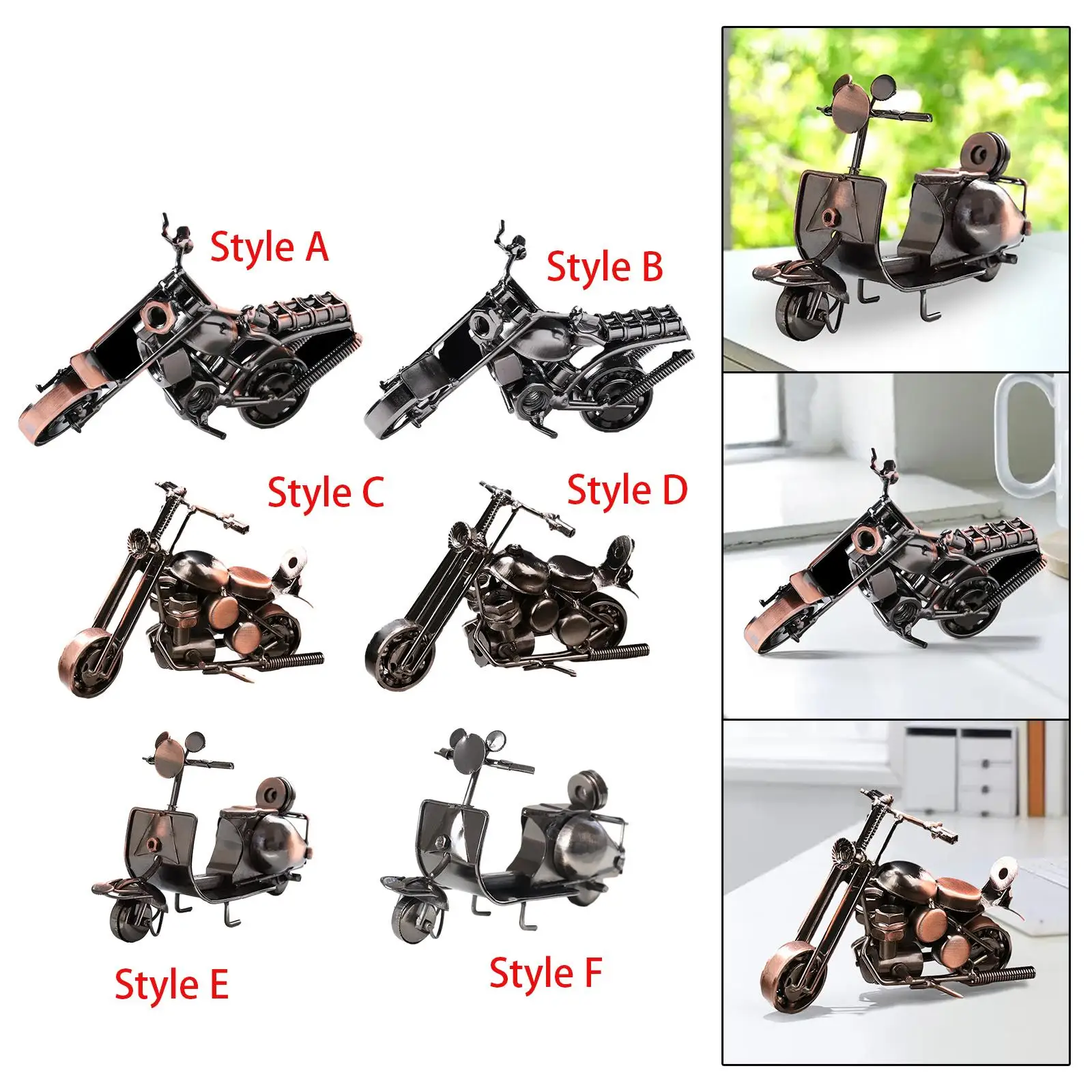 Modelo de motocicleta de metal adereços fotográficos escultura de ferro para estante de mesa masculina