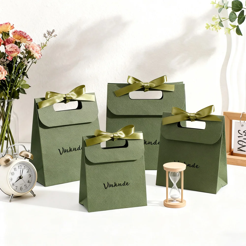 حقيبة هدايا مخصصة بيج رفرف القوس الشريط ليتشي نمط أكياس تغليف الورق تخصيص شعار مجوهرات العطور كيس العناية بالبشرة #4