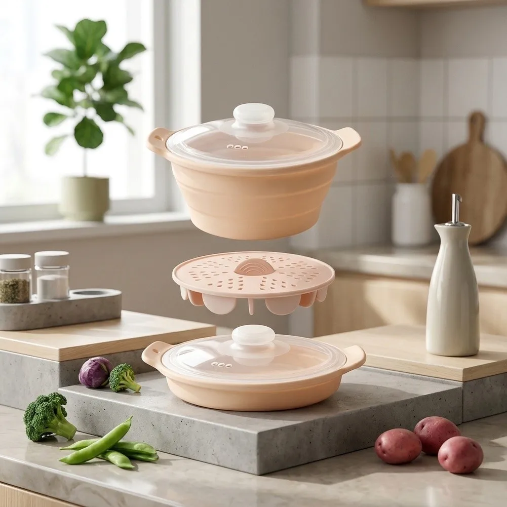 42oz Microwave-Safe Silicone for steamer with Removable Basket for Steaming Broccoli Carrots Cauliflower Pumpkin and Dumplings