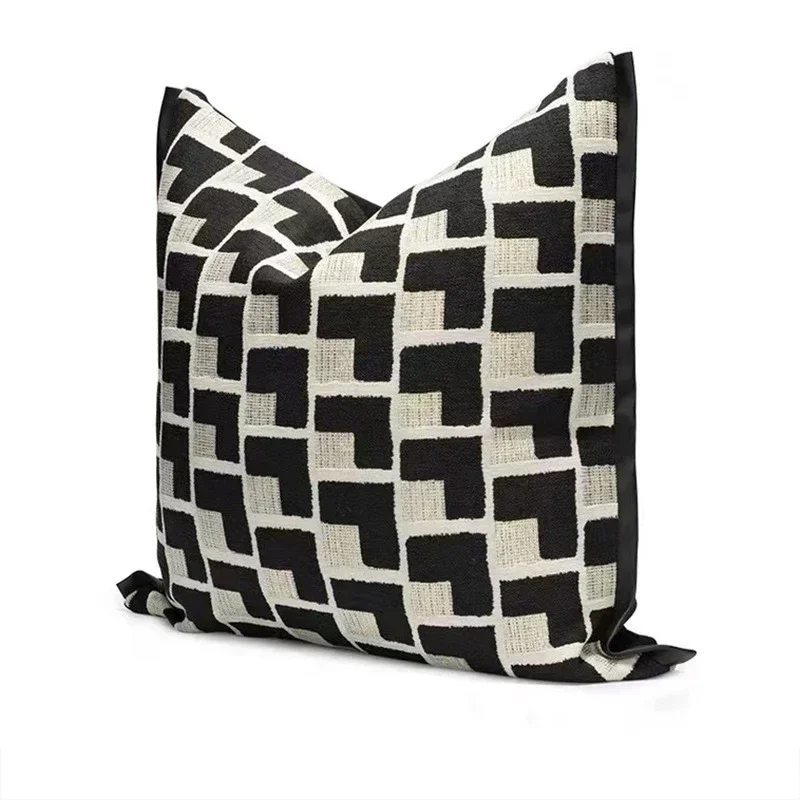 Nordic Modern Simple Light Luxury Cushion Cover Black Gold Geometric Texture High-end Living Room Sofa Pillow Covers Decorative