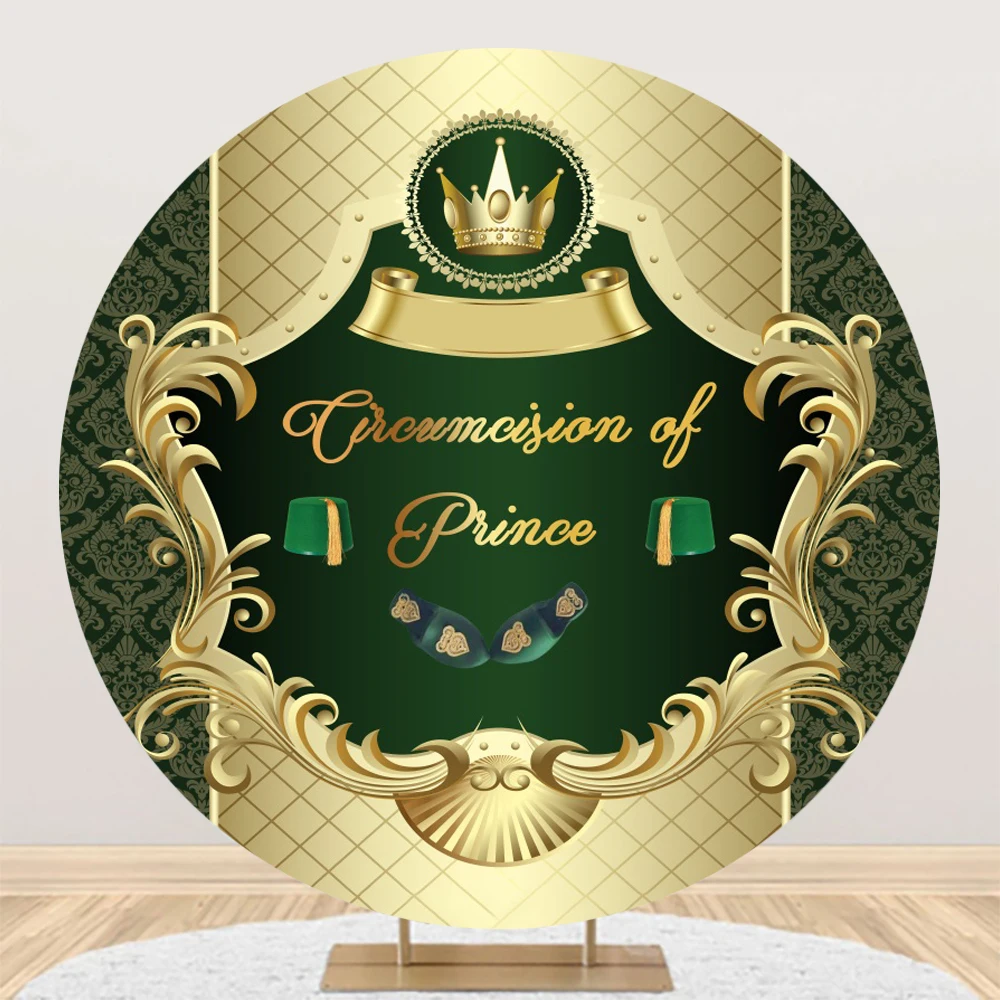 Petit Prince Hat Mabrouk Tahara Gold Old Vintage Pattern Round Backdrop Baby Shower Customize Circumcision Elastic Background