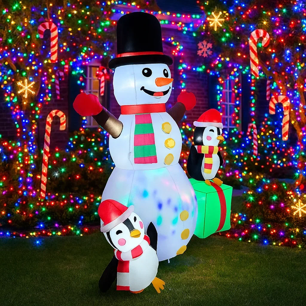 6FT زينة عيد الميلاد نفخ ثلج البطريق هدية صندوق اللعب ساحة المنزل الحلي مع LED ديكور لعبة زينة عيد الميلاد