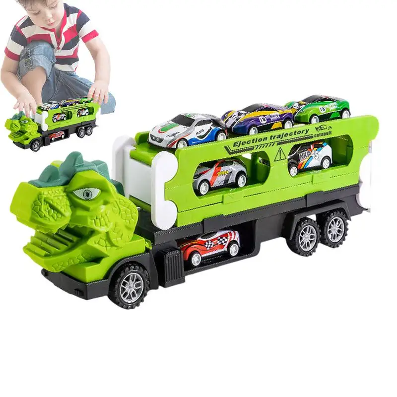 Transport Dinosaur Truck With Foldable Sliding Dino Vehicles Set Dinosaur Toys Foldable Sliding Dinosaur Truck With 6 Car For