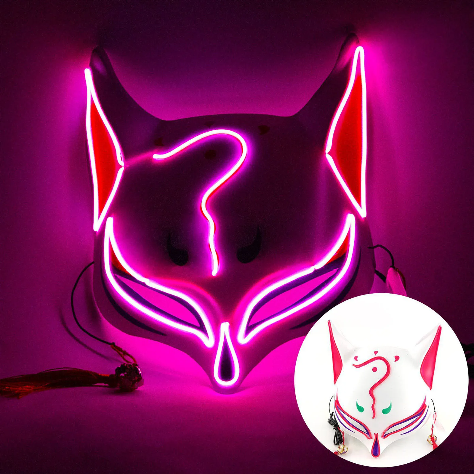 Neue Mode Anime Fuchs Maske handgemalte Halb gesicht Katze Maske mit Quasten Glocke Halloween Maskerade Party Festival Cosplay Geschenk