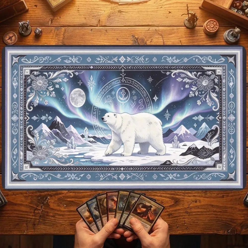 Aurora Polar Bear Persian Rug Pattern Desk Mat Thick Rubber Smooth Surface For Kids Bedroom Home
