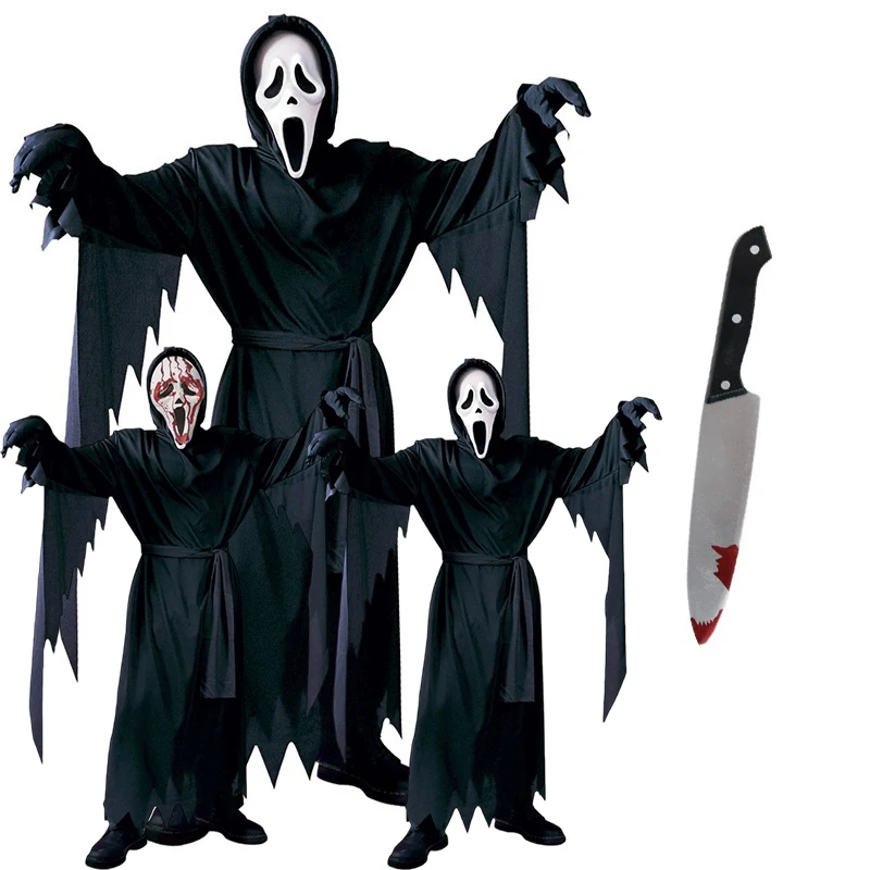 Disfraz de grito para niños, vestido elegante para fiesta de Halloween, disfraz de cara fantasma de la muerte de terror, disfraz de Halloween para niños y adolescentes