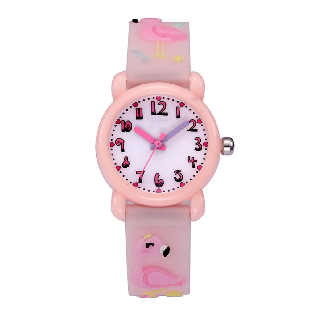 

Детские наручные часы, 1 шт., светло-розовые, с 3D-изображением фламинго, водонепроницаемые, устойчивые к царапинам, с удобным ремешком, модные детские часы, креативные
