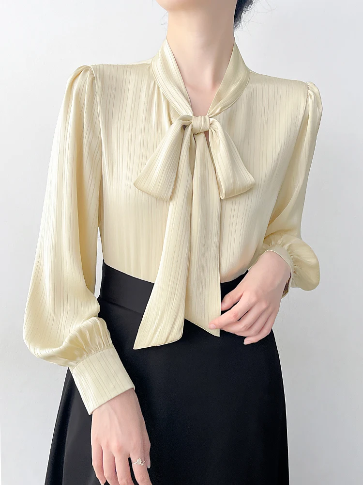 

Ele White Long Sve Women's irt Knot Chiffon Blouse Profional Commute OL Sle Polyester Fiber 00%