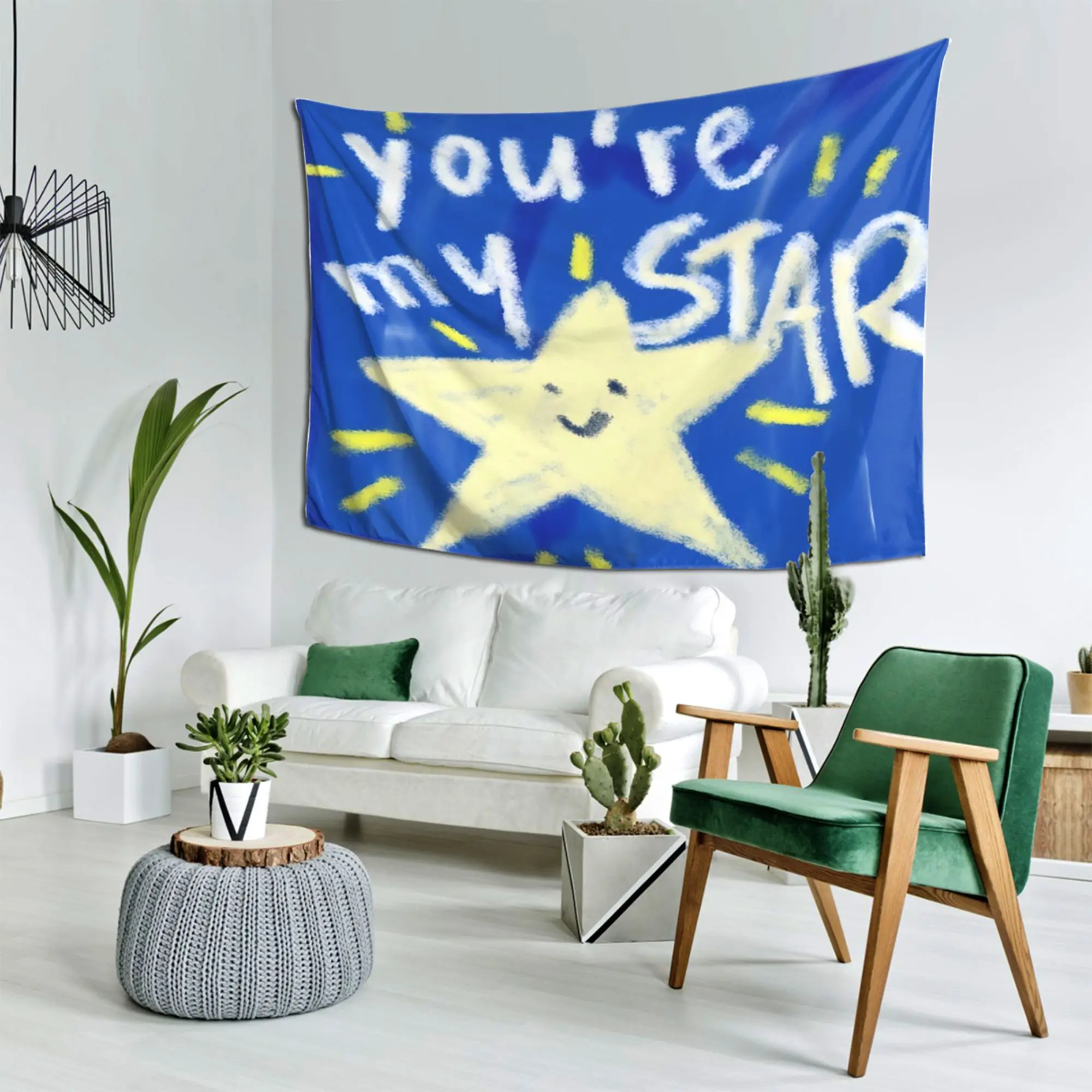 Aesthetic You're My Star Tapestry Wall Hanging Blue Celestial Galaxy Decor for Nursery Bedroom Living Room Art Polyester Home De