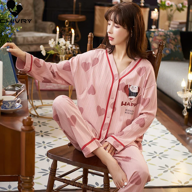 New Maternity Pregnant Women Pyjamas Long Sleeve Lapel Cartoon Loose T-shirt Tops+Pants Autumn Loungewear Pajamas Set Nightwear