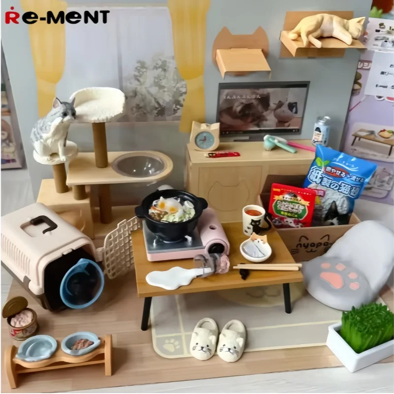 Re-ment Capsule Eat Play Cat My Daily Life with Cats Cat Cage Sleeping Sofa Computer Desk Cat Tree Miniature Desktop Blind Box