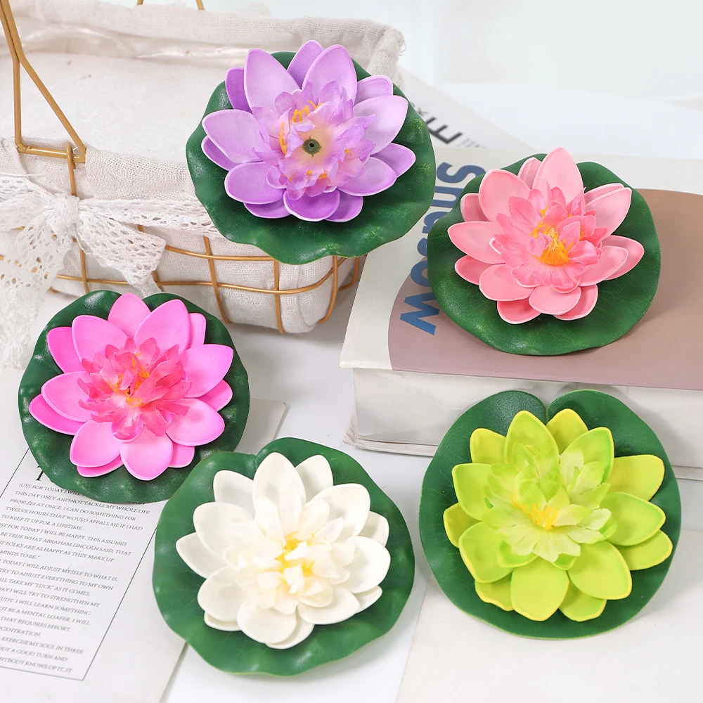 1/5/12Pcs Lotus Artificial Flowers Head Foam Fake Flower for Home Decor Garden Wedding Decoration Outdoor Swimming Pool Ornament