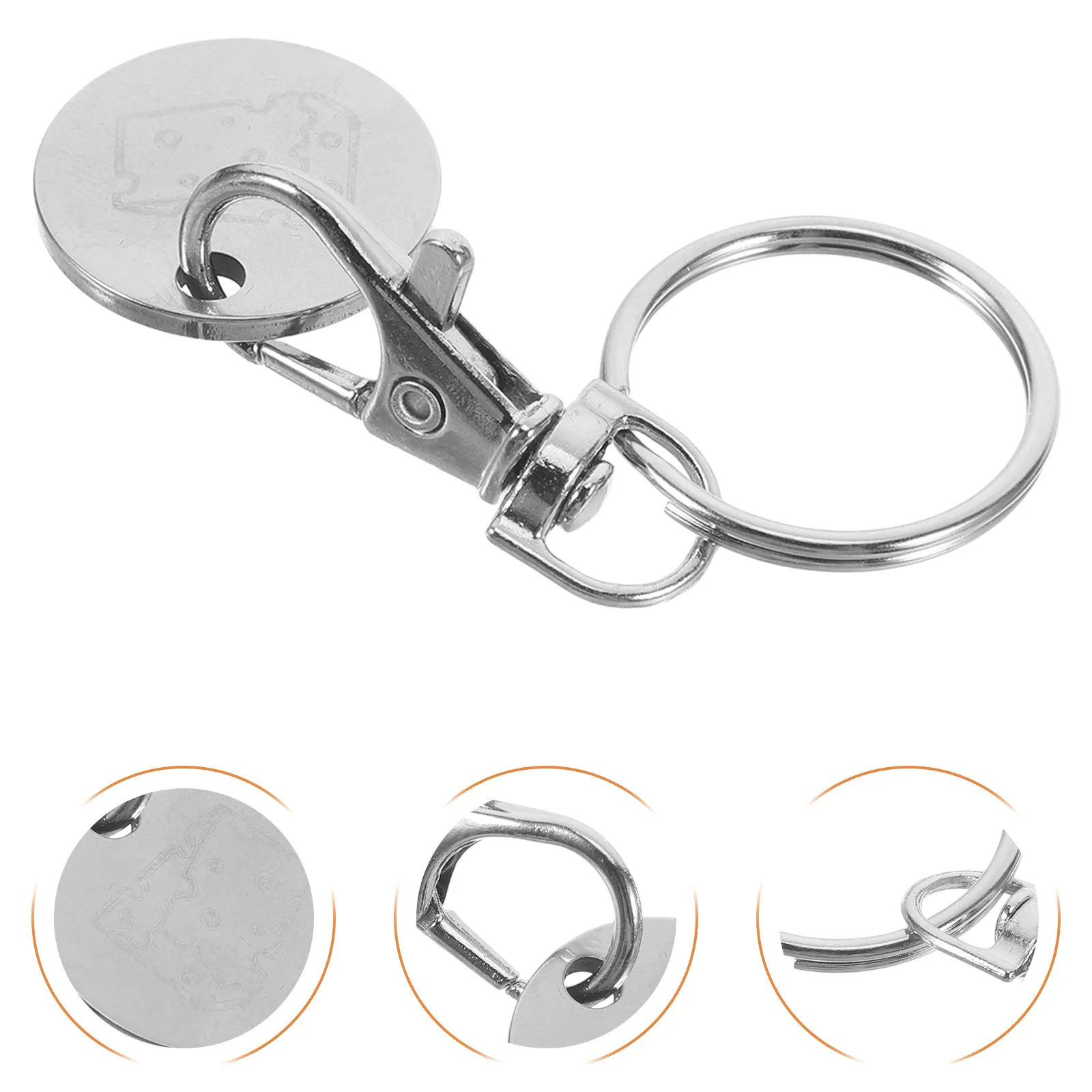 6Pcs Stainless Steel Supermarket Token Keychain Metal Shopping Cart Coin Keyring Set Portable Grocery Tool Coin Keychain Holder