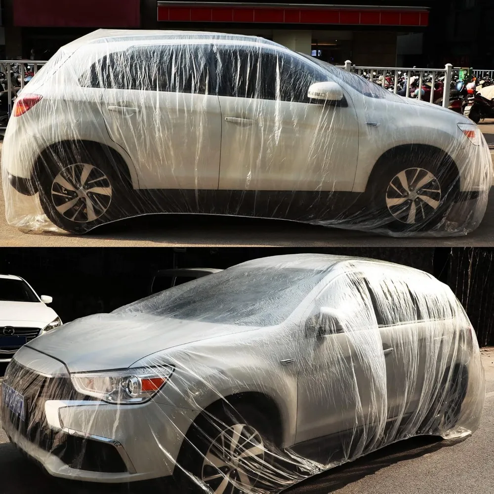 Universal Disposable Waterproof Car Cover, 12.5x21.7ft with Elastic Band for Sedan Protection from Snow Rain Dust