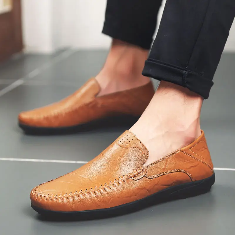 Men Casual Shoes New 2024 Fashion Slip on Soft Loafers Men Leather Flat Shoes Male Driving Walking Work Shoes Mocassin Homme