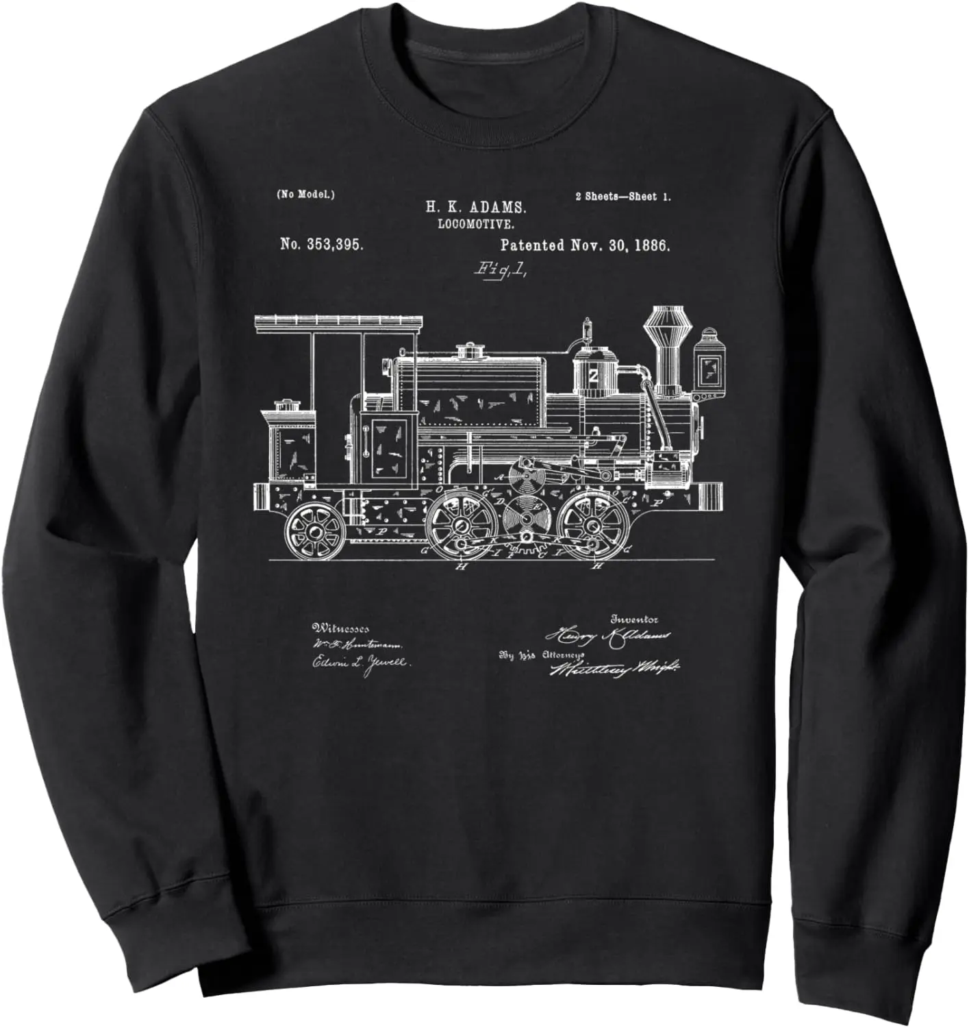 Vintage Patent Print 1886 Locomotive Steam Train Sweatshirt