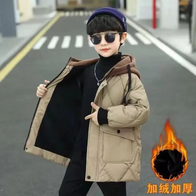 [Sheepskin Non Washable Down Cotton Boys' Cotton Jacket Winter New Children's Thickened Velvet Hoodie/Coat