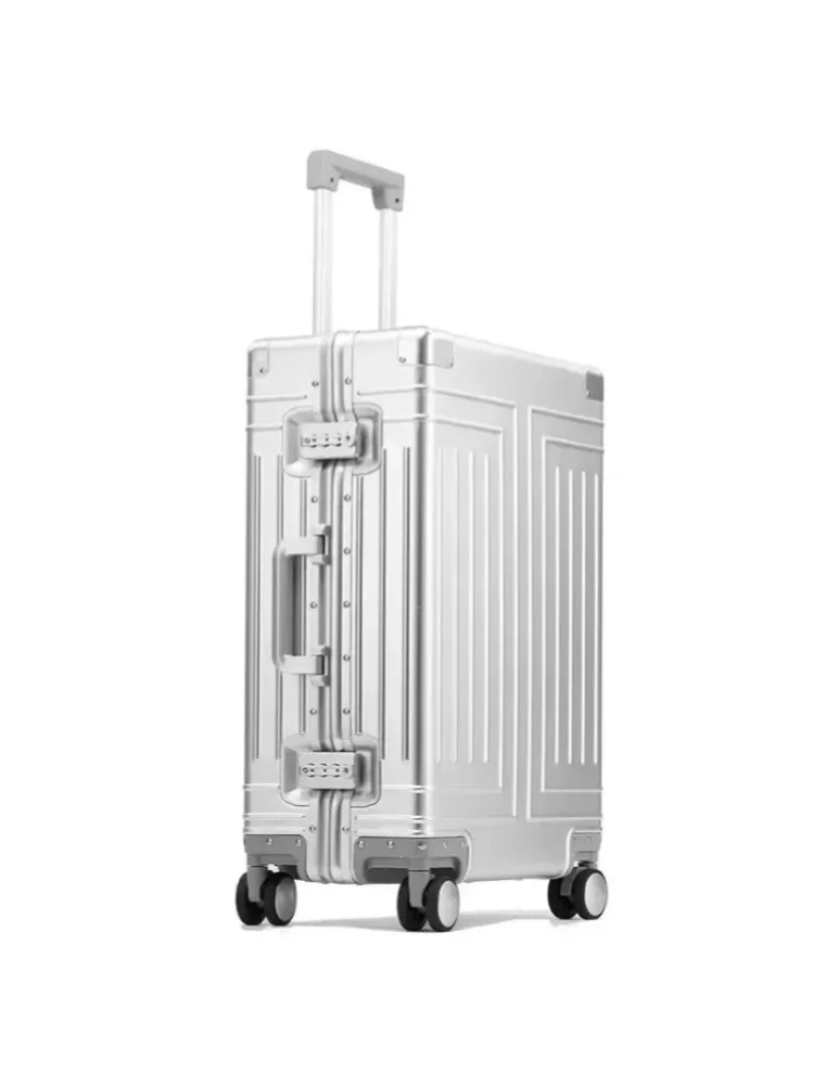 Rollkoffer aus Aluminium-Magnesium-Legierung, silberfarben, hohe Kapazität, Spinner-Koffer, Universalrad, leicht, langlebig, Trolley-Box für Reisen, Geschäftsreisen, Outdoor