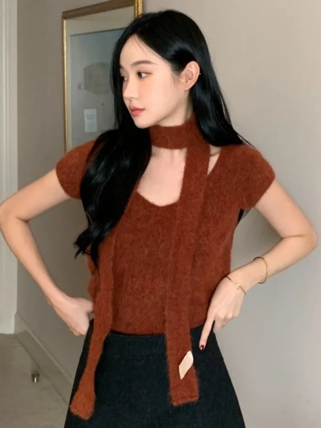 

Dongda Gate Women's Knitted Sweater Ne Hanging Sa ort Sve V-Ne Top Autumn Winter Inner Wear Casual Faion