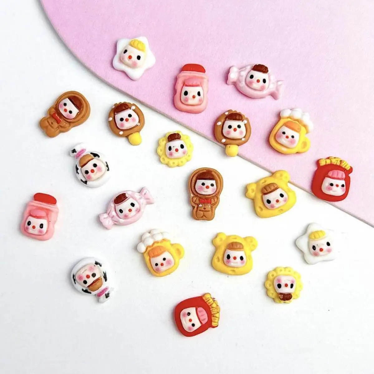 Mixed Resin Kawaii Girl Expression Nail Charm Cute Candy French Fries Beer Doll Nail Art Decoration Accessories For Manicure DIY