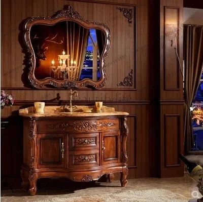 

European bathroom cabinet, red oak washbasin, basin cabinet combination, floor-to-ceiling solid wood washbasin cabinet,