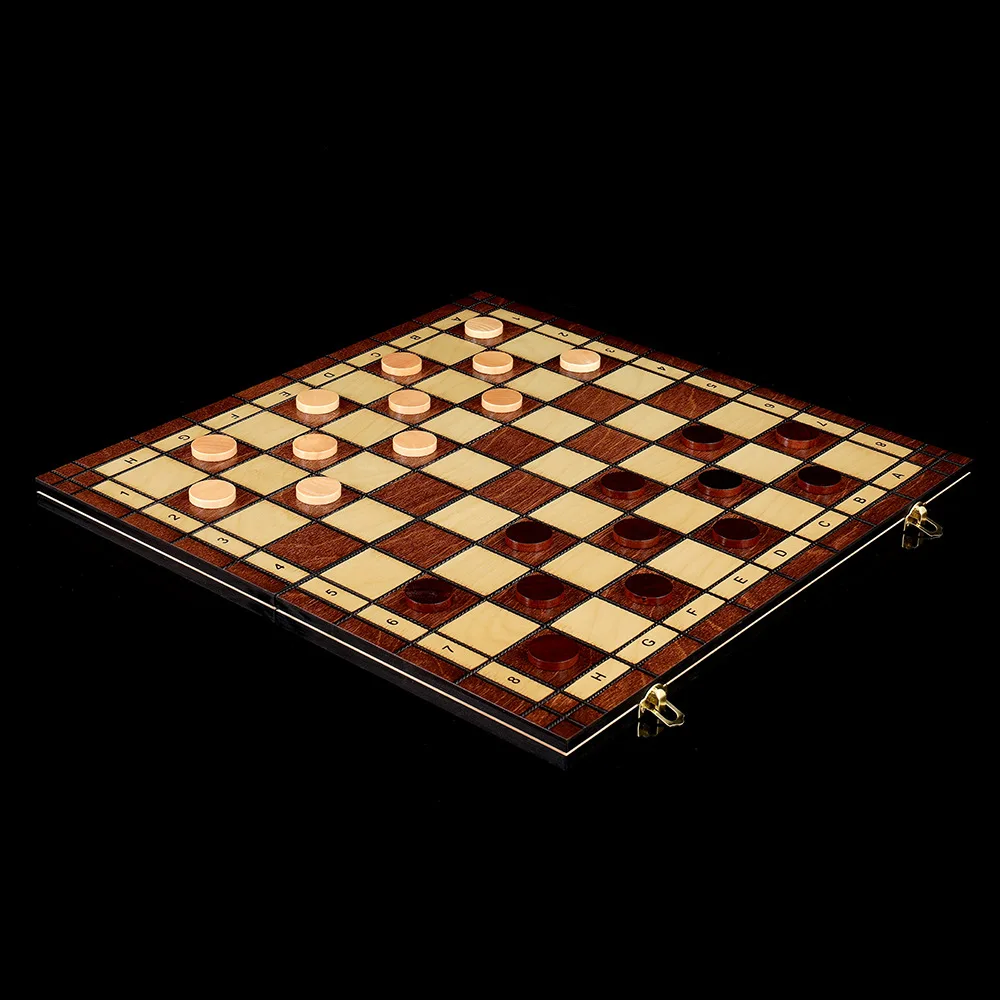 2-in-1 Chess Solid Wood Checkers Board Game 24cm Foldable Board Set Table Game