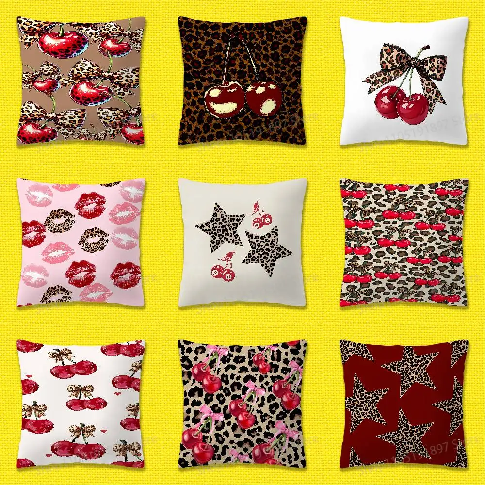 

Leopard Print Cherry Star Throw Pillow Case For 50x50cm 40x40cm 55x55cm 45x45cm 30x30cm Square Bedroom Pillowcase Cover