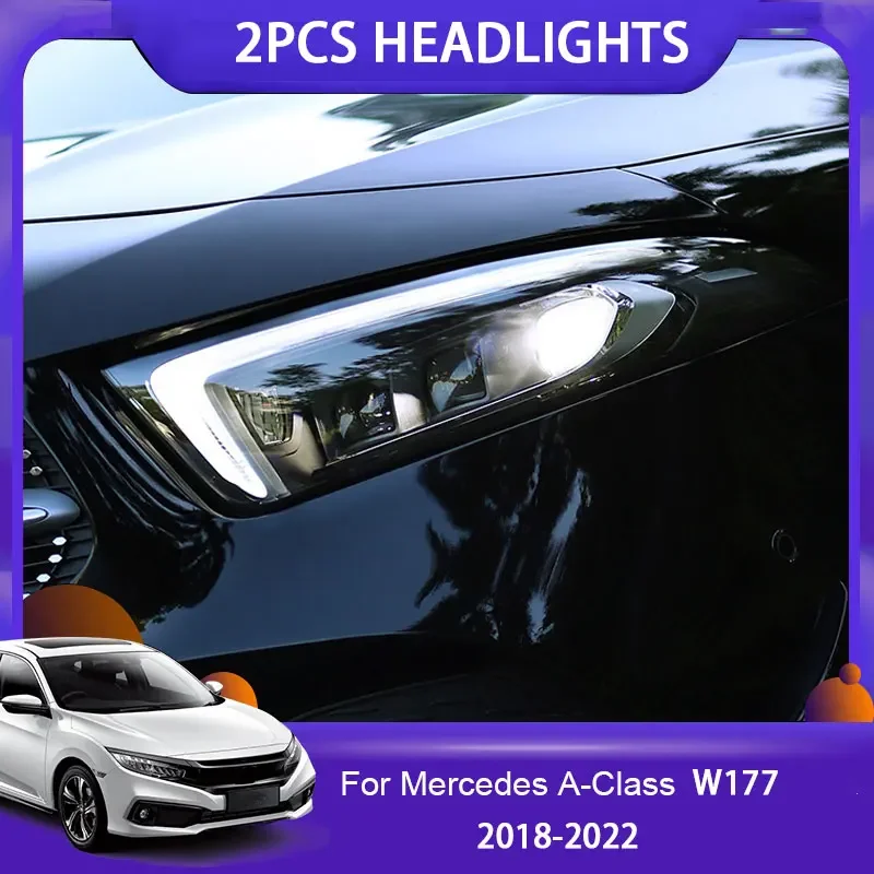 

Светодиодные фары в стиле автомобиля для Benz A180 A200 A177 2018-2022 A180 Фара светодиодная DRL Lens Double Beam H7 HID Xenon bi xenon car lig