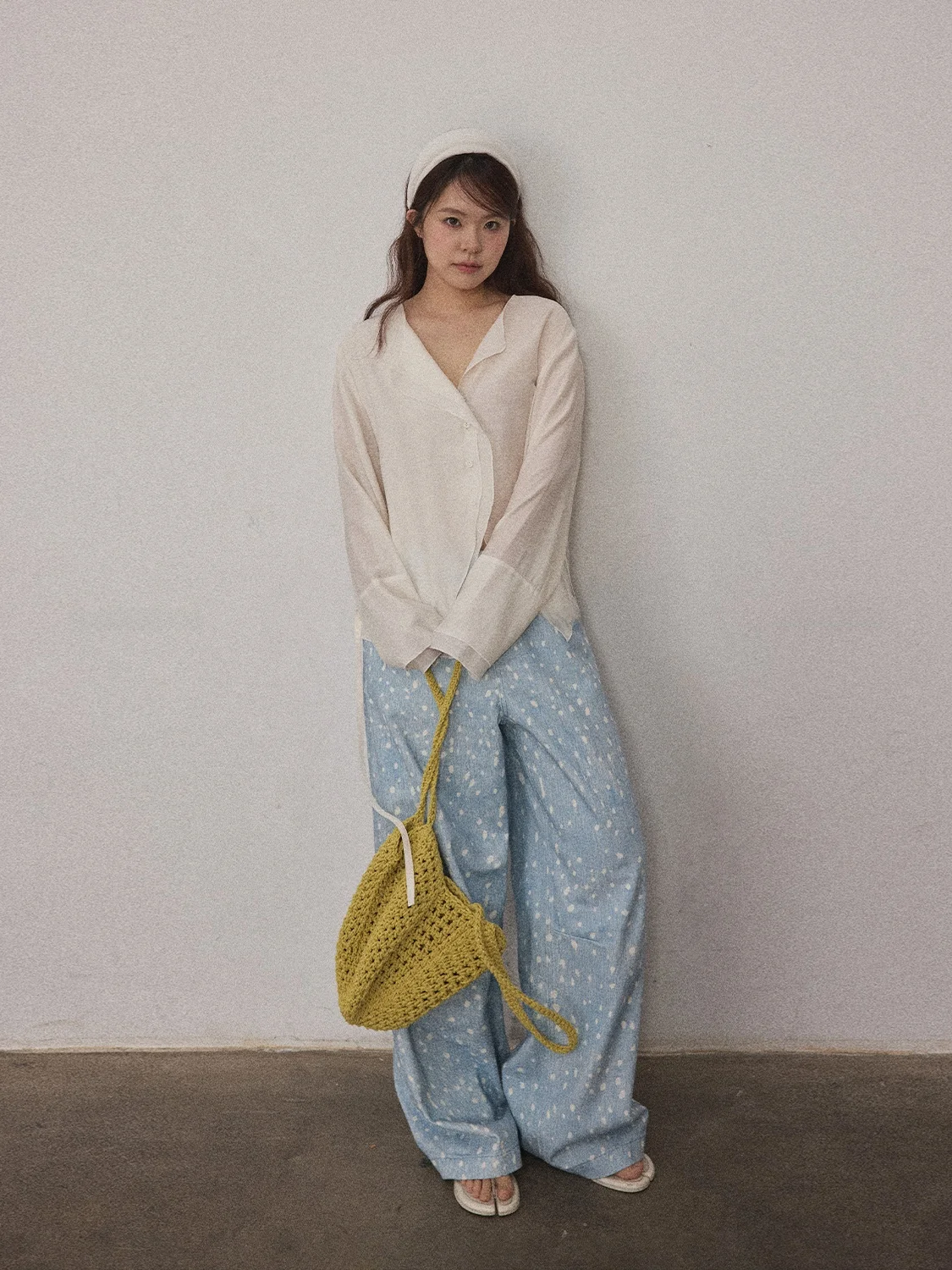 

JINGU Spring See Mint Lazy Loose Collar Sash Slim Long Sleeve Shirt Top Casual Style Women's Loose Fit Shirt with Sash