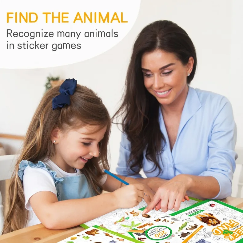 Fun Sticker Book, Search and Find Sticker Book Fun DIY Toy Book for Children Aged 3-10 Looking for Animal Parent-Child Interacti