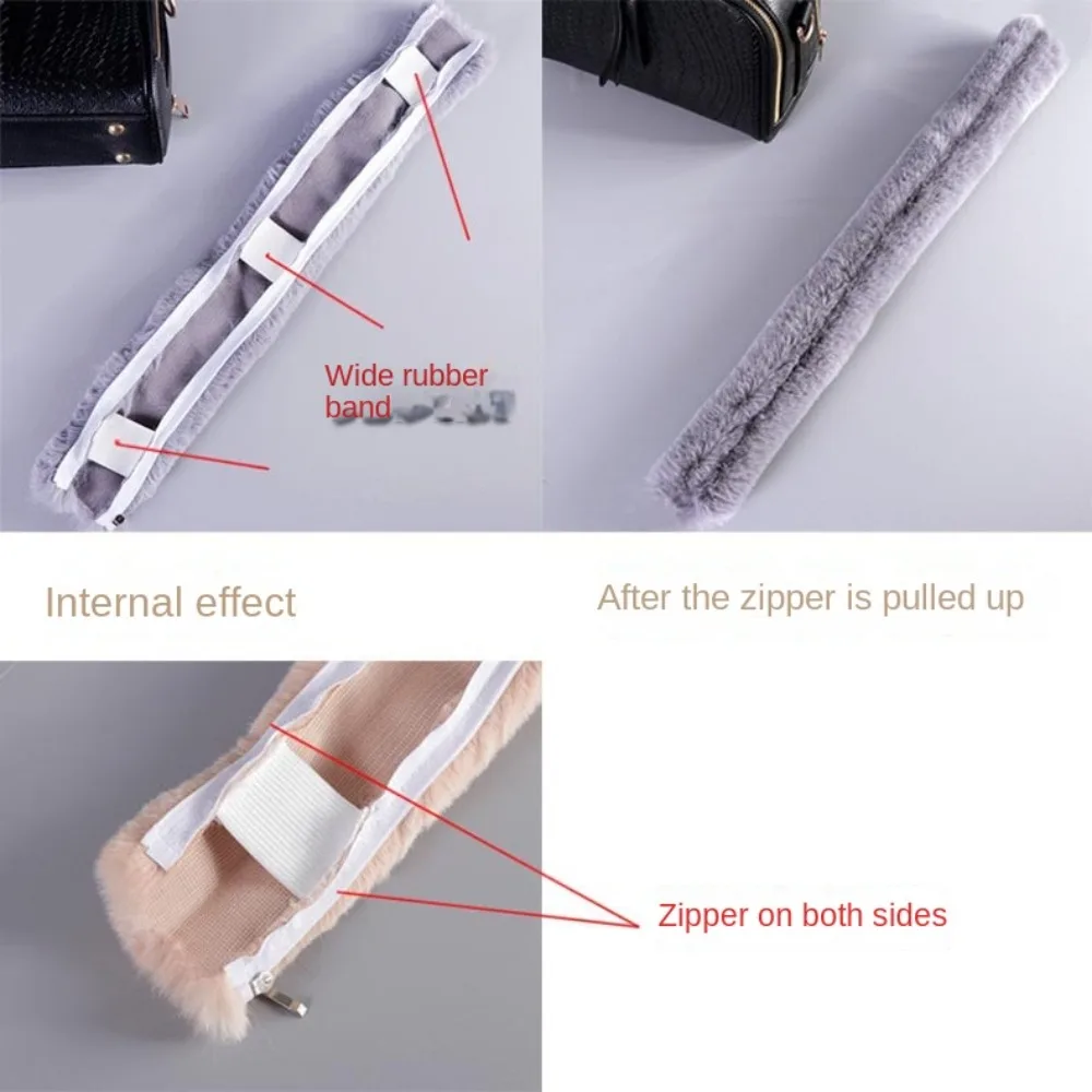 Faux Fur Bag Belts Plush Shoulder Handbag Strap Replacement Handles Fastener Cover Straps With Zipper Shoulder Handbag Accessory