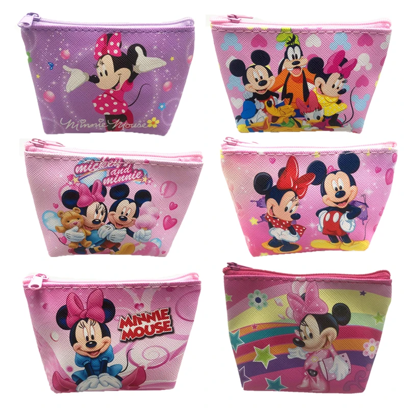 Disney Mickey Mouse Wallet for Women Minnie Mouse Cartoon Coin Purse Portable ID Card Holders Kawaii Key Storage Bag Gifts