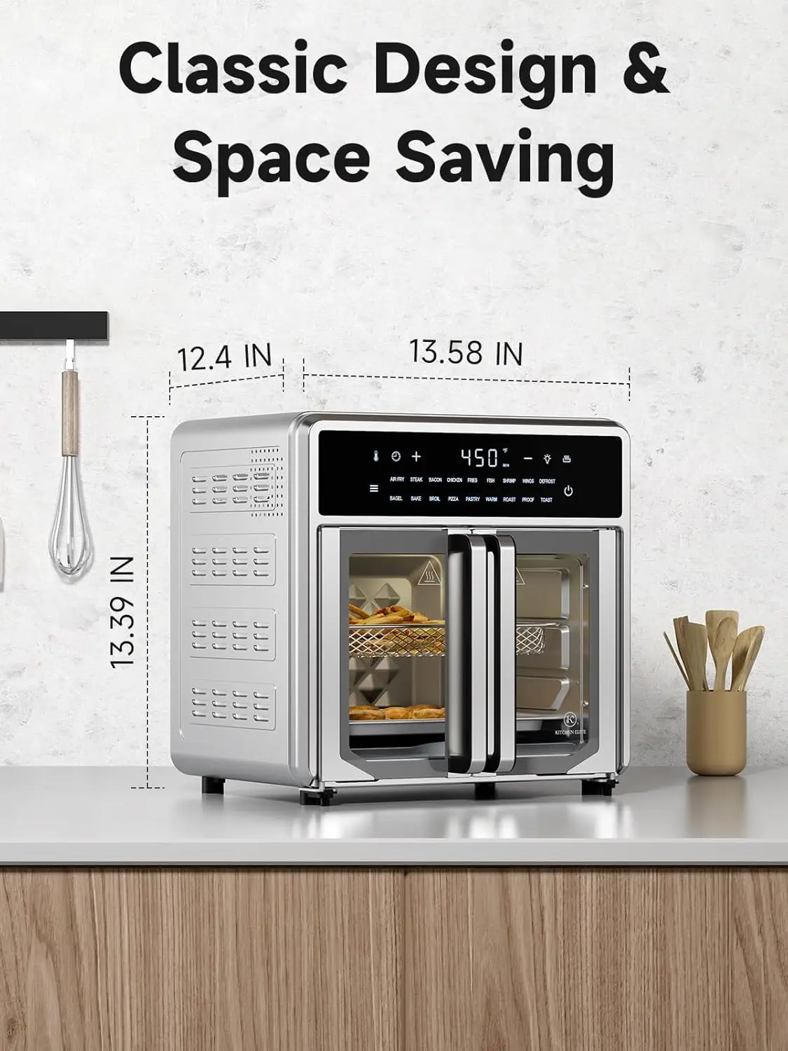 فرن باب فرنسي للمقلاة الهوائية، 15.8 كيو تي، 18 إعدادًا مسبقًا، من الفولاذ المقاوم للصدأ، مجموعة فرن محمصة مدمجة #2