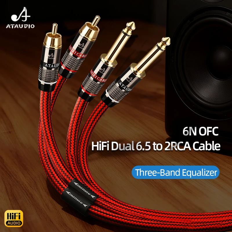 Kabel HiFi Dual 6.5 na 2RCA Wysokiej Jakości 6N OFC Jack TS 6.35mm na RCA Kabel Audio Interkonekcyjny do Miksera, Konsoli, Wzmacniacza — zdjęcie produktu 3