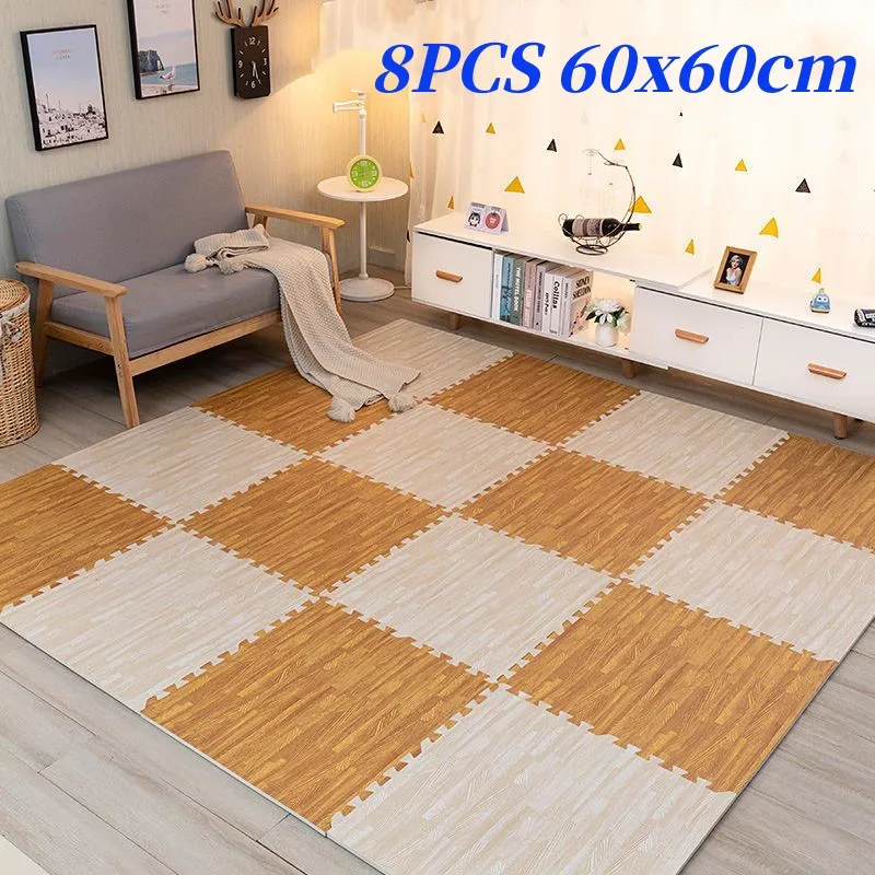 Wood Grain Play Mats 60x60cm Baby Game Mat 8PCS Floor Mats Thick 1cm Puzzle Mat Foot Mat Play Mats Activities Mat for Baby Mats