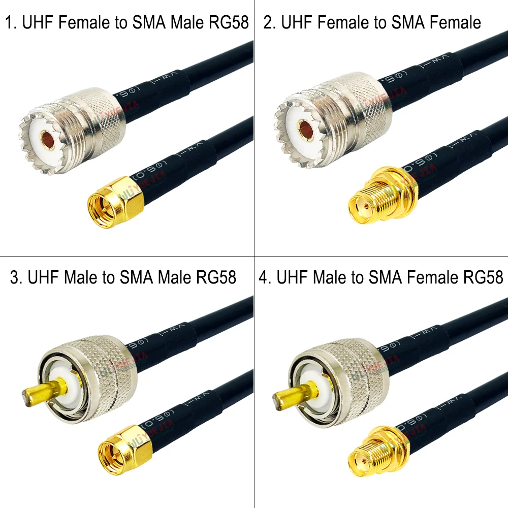 

0.15~30M RG58 SL16 UHF Female to SMA Type Connector PL259 SO239 to SMA Male RPSMA Female RG-58U RF Coax Extension Cable For GPRS