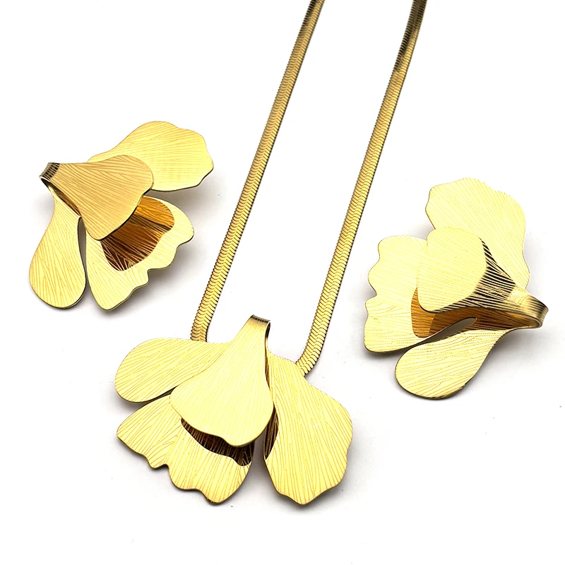 

Multi-Layer Ginkgo Leaf Stainless Steel Pendant Necklaces Earring Set for Women Girls Gold Color Chain Plant Jewelry Party Gift